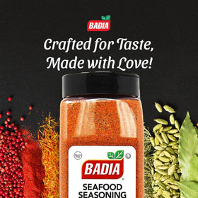 Badia Creole Seafood Seasoning bottle pours to flavor seafood beautifully.