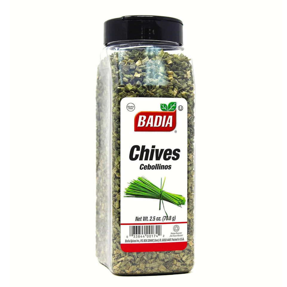 Badia dried chives in a jar preserving vibrant aroma for cooking