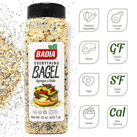 Badia Everything Bagel Seasoning bottle pours smoothly for quick flavor boosts.