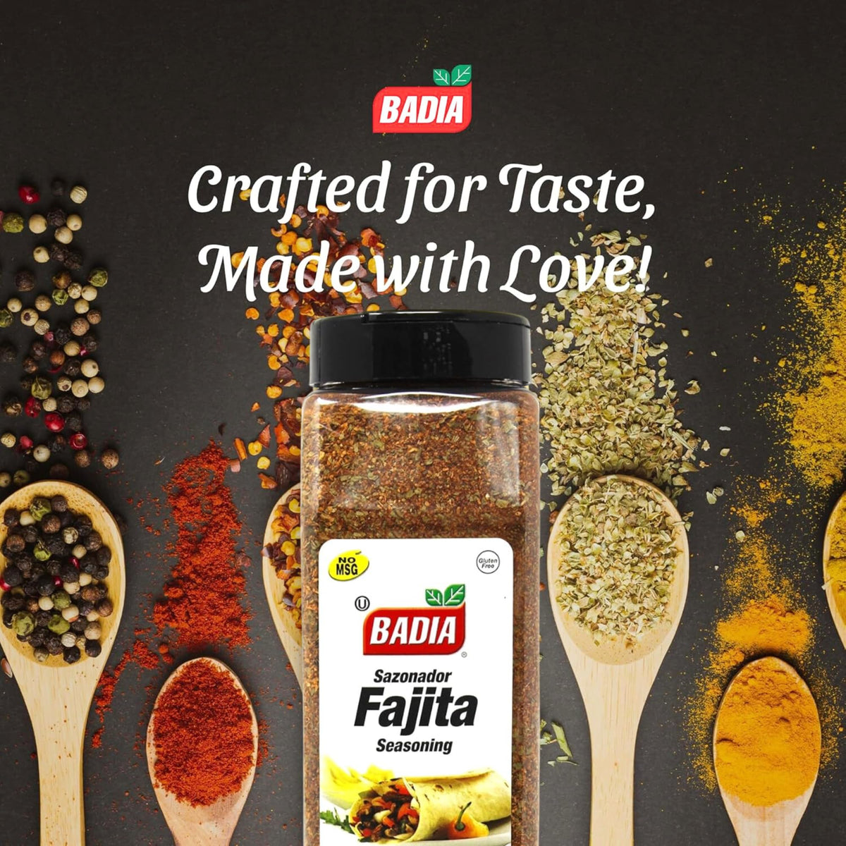 Close-up of Badia Fajita Seasoning spice blend highlighting smoky paprika and robust herbs