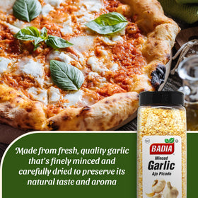 Badia garlic minced pour demonstrates quick, convenient seasoning without peeling.
