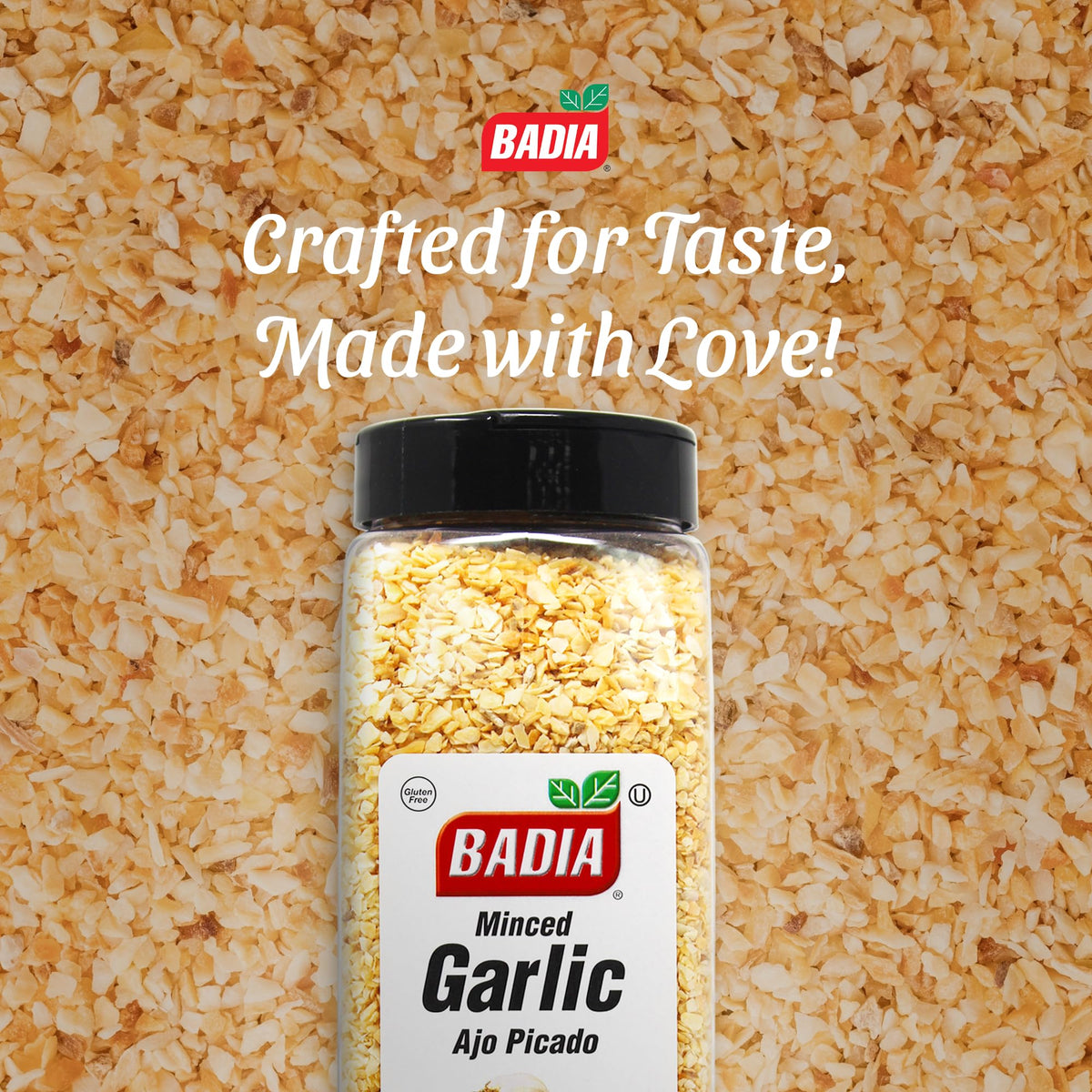 Badia garlic minced spice blend in kitchen scene for versatile cooking.