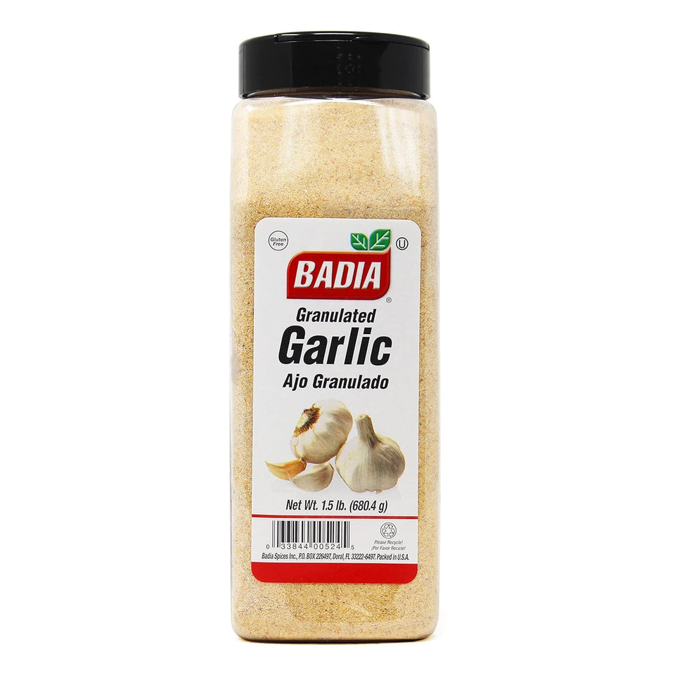 Badia granulated garlic front packaging ideal for quick, flavorful meals