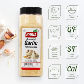 Badia granulated garlic pour shows easy, mess-free seasoning