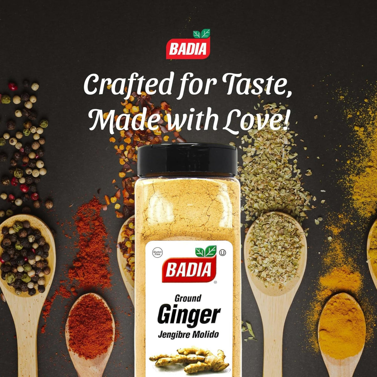 Badia ground ginger powder on a spice rack adds versatile flavor for tea and smoothies