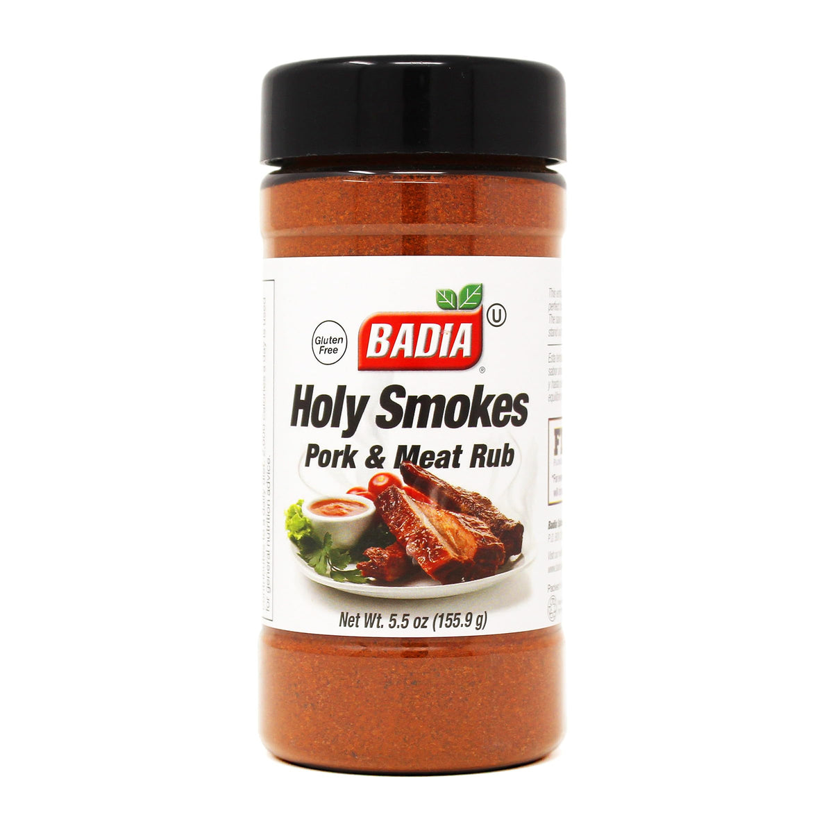 Badia Holy Smokes pork rub bottle with rich smoky aroma for grilling