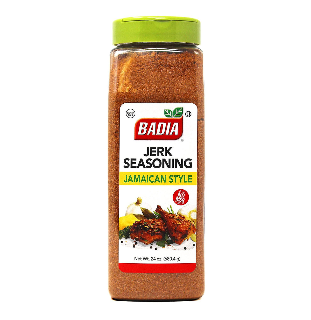 Badia Jerk Seasoning jar front with bold Caribbean flavor for grilling and searing.