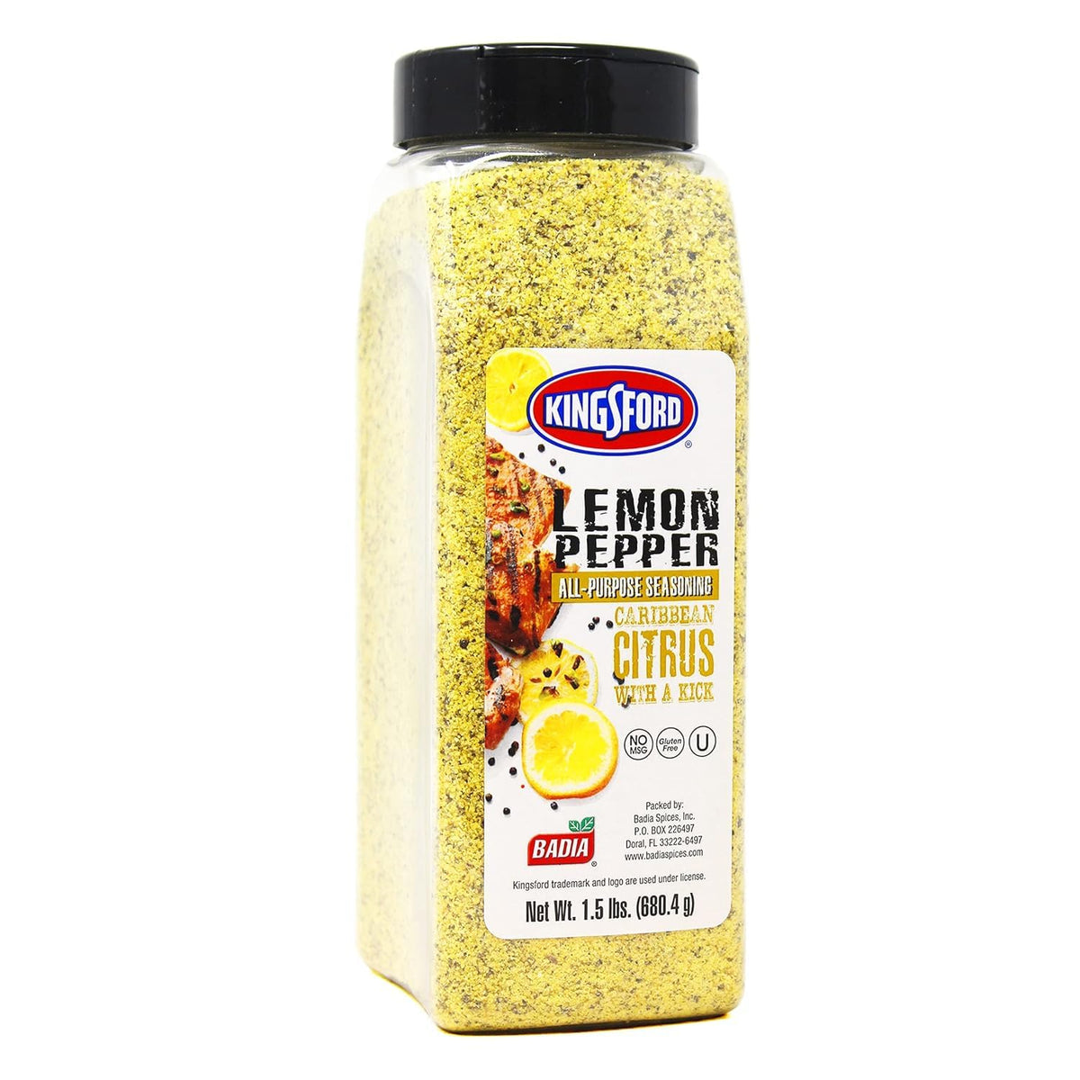 Badia Kingsford Lemon Pepper bottle for zesty meats and vegetables for grilling
