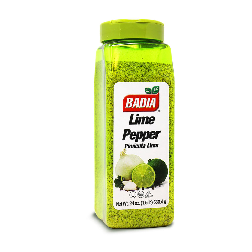 Badia Lime Pepper bottle close-up, highlighting citrus aroma for versatile seasoning