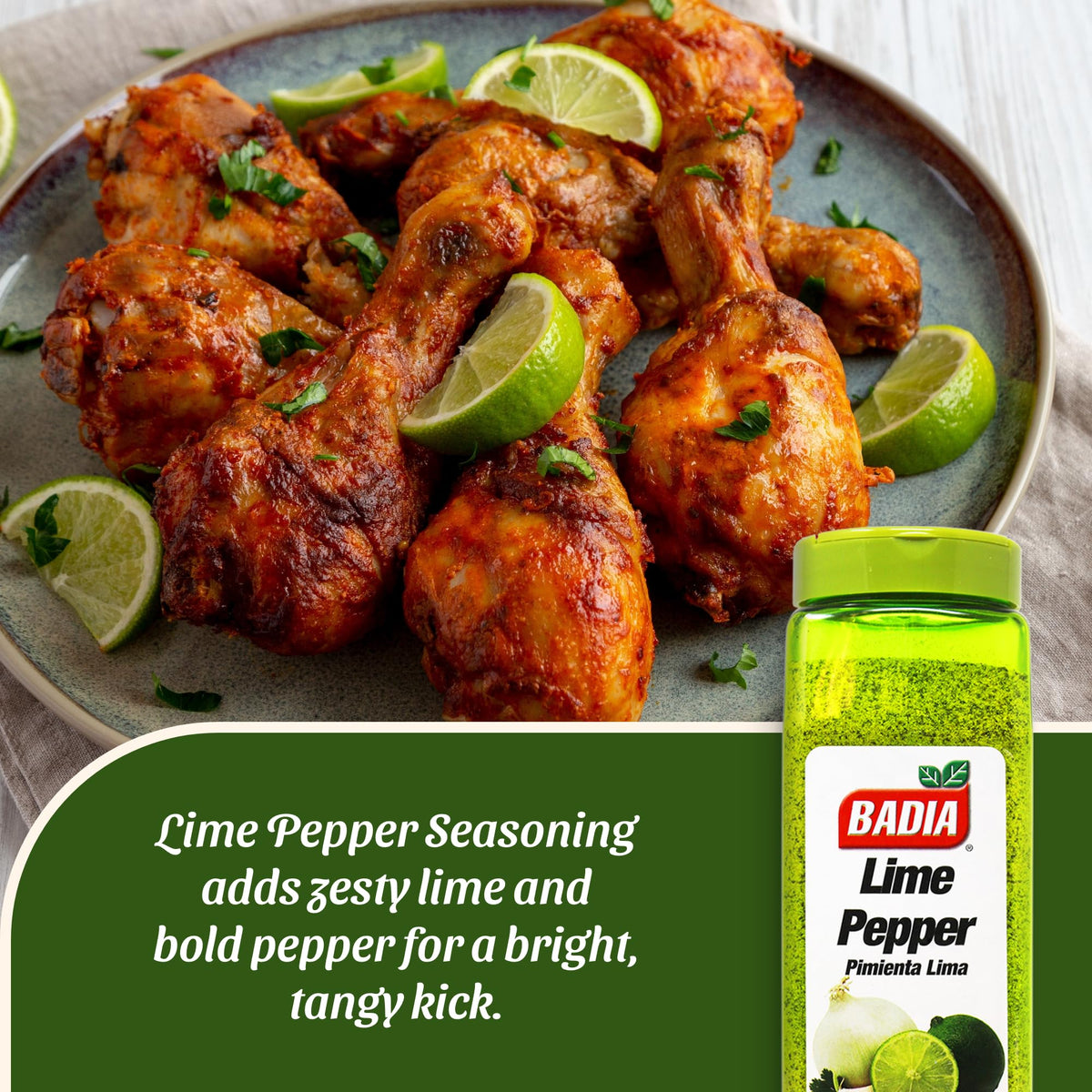 Badia Lime Pepper jar being sprinkled for quick flavor boost