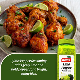 Badia Lime Pepper jar being sprinkled for quick flavor boost