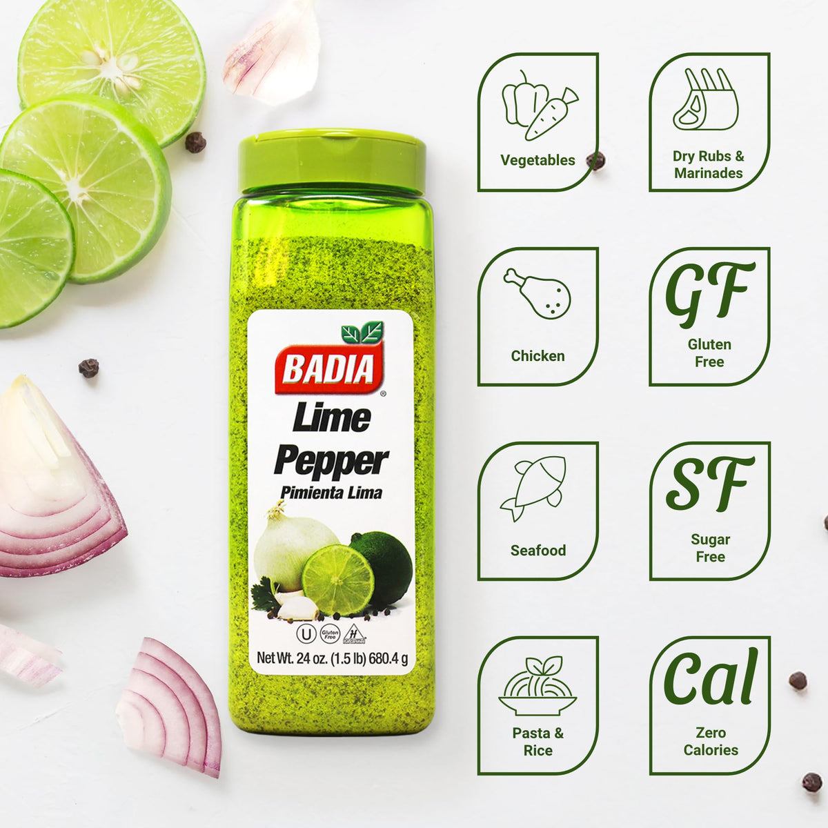 Badia Lime Pepper label close-up showing lime zest notes for marinades