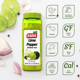 Badia Lime Pepper label close-up showing lime zest notes for marinades