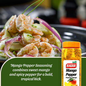Badia Mango Pepper Seasoning rub-in-action for marinated meats.