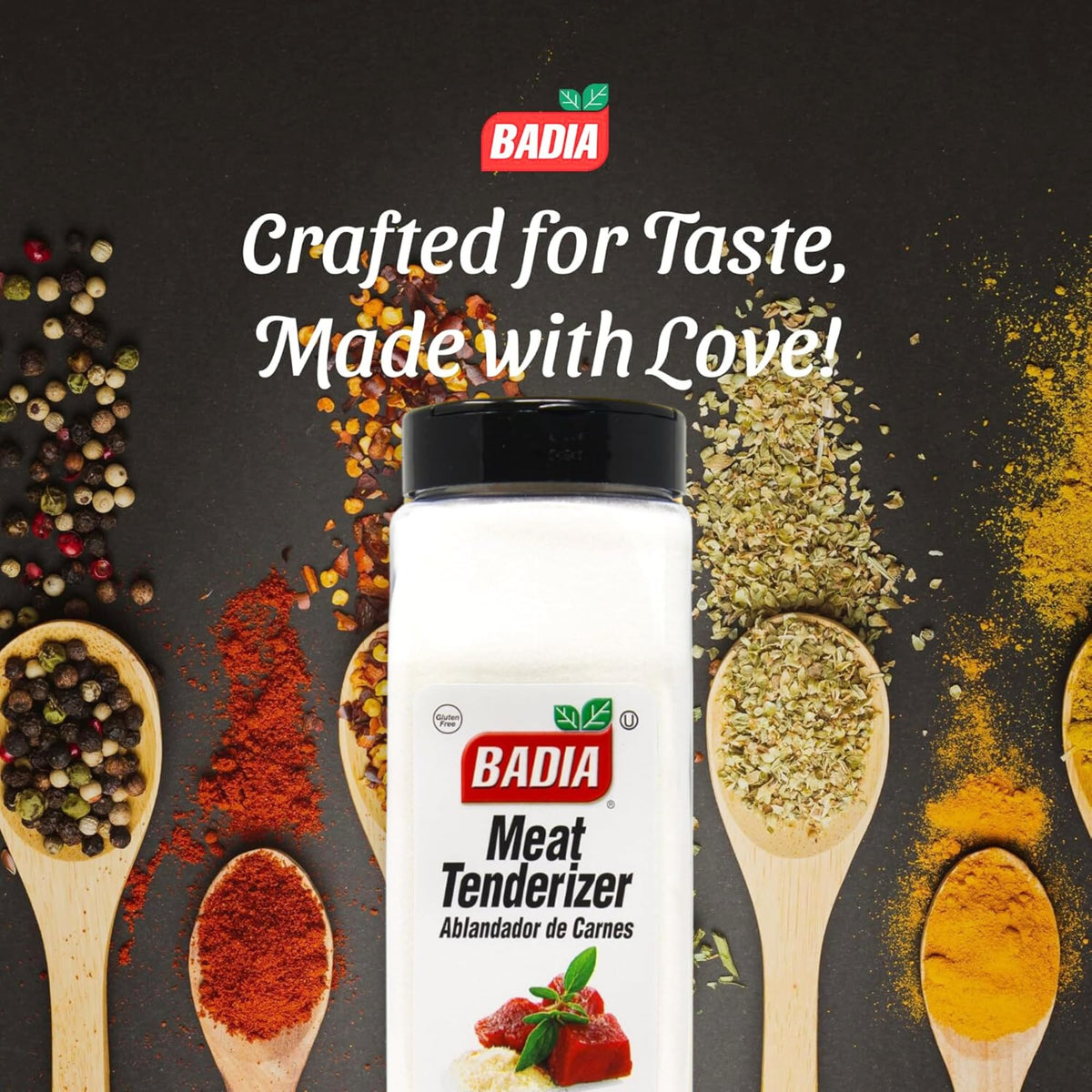 Badia Meat Tenderizer powder closeup highlights light texture for even application.