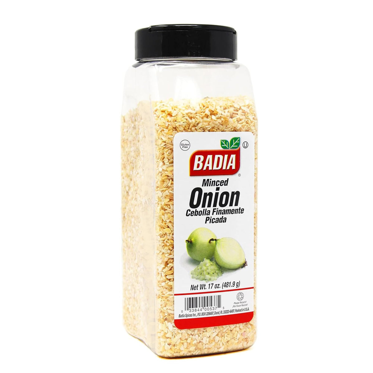 Badia Minced Onion jar front view for pantry seasoning.