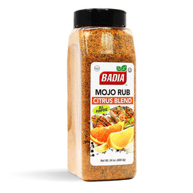 Badia Mojo Citrus Blend jar with zesty lemon-lime aroma for versatile grilling.