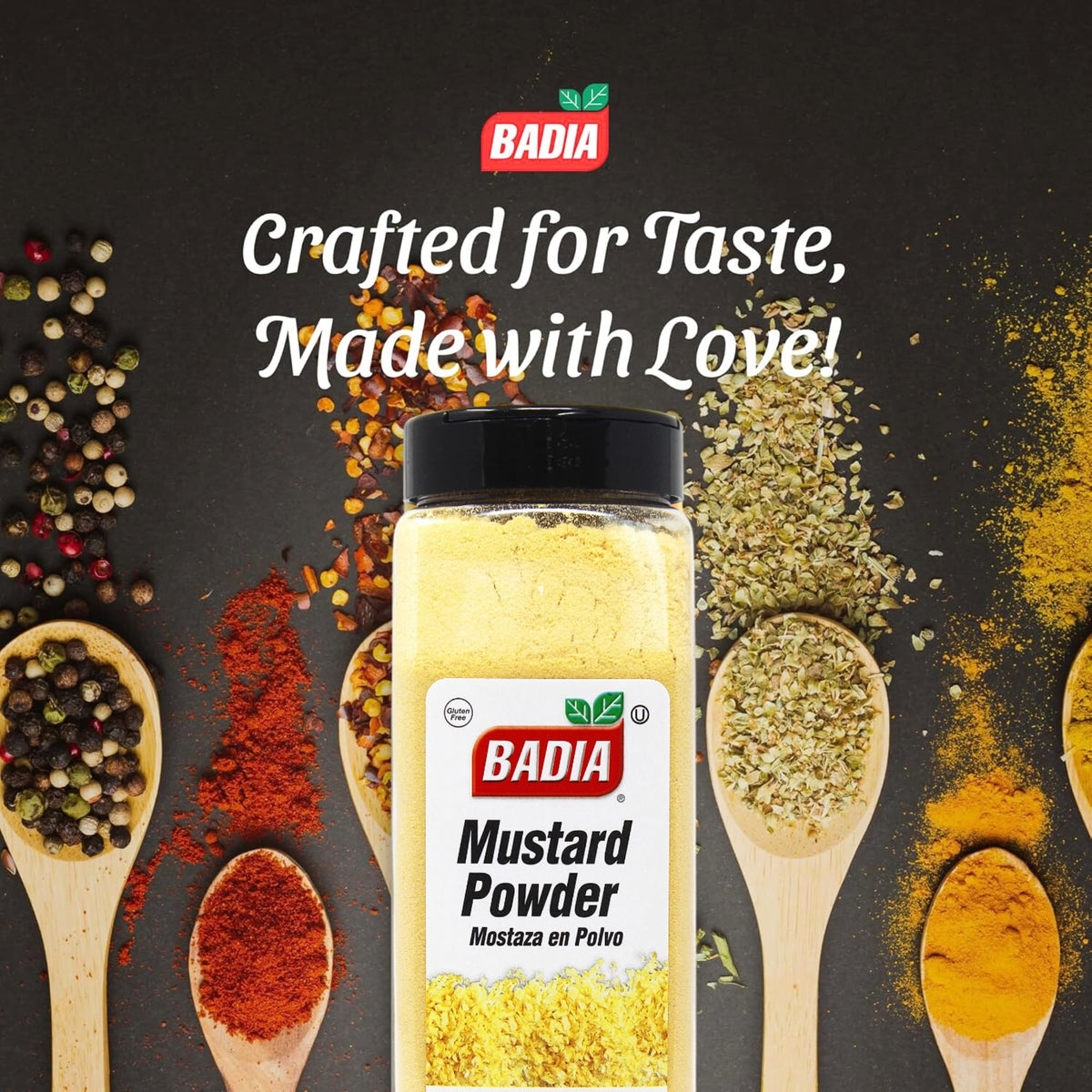 Badia mustard powder scoop simplifies even seasoning for rubs and marinades