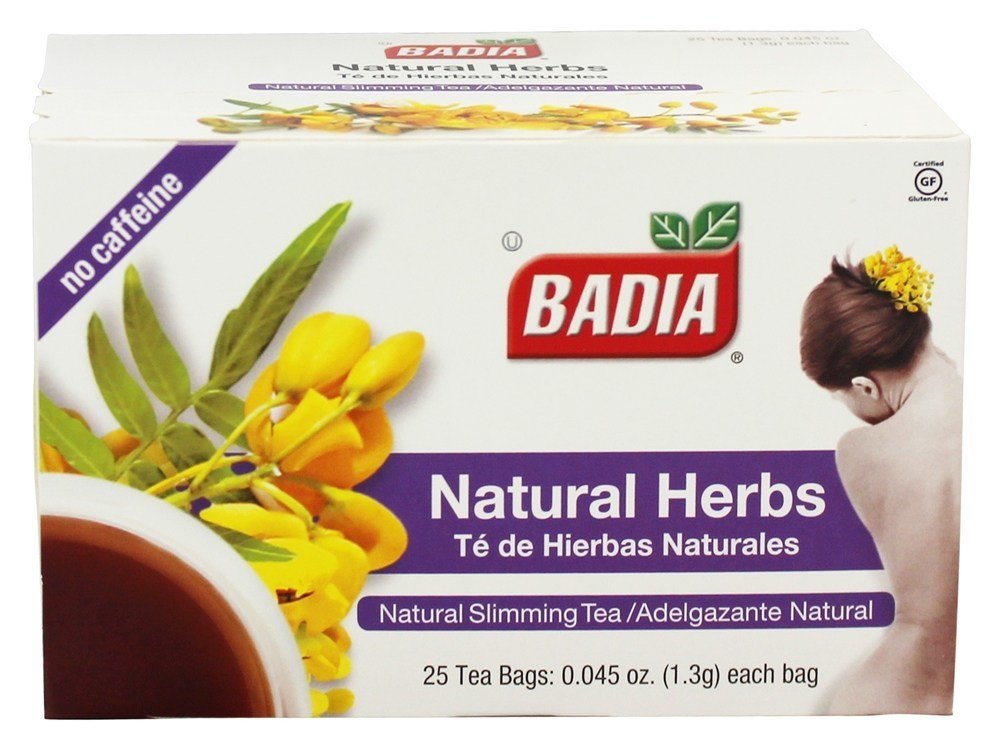 Badia Natural Herb Tea four-pack packaging for convenient daily use.