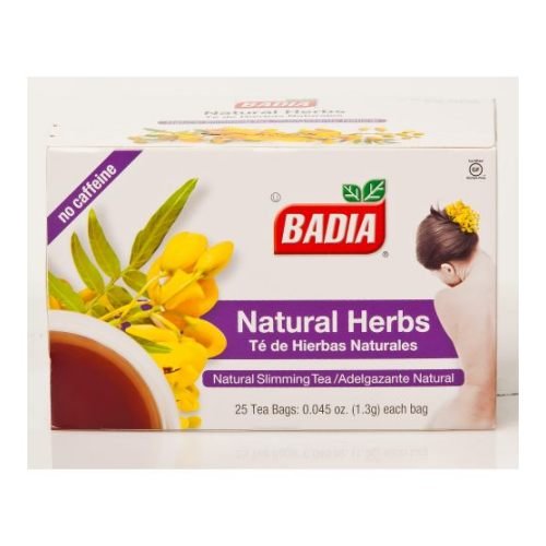 Badia Natural Herbs Tea Bags in a 25-count box, caffeine-free option for soothing evening ritual.