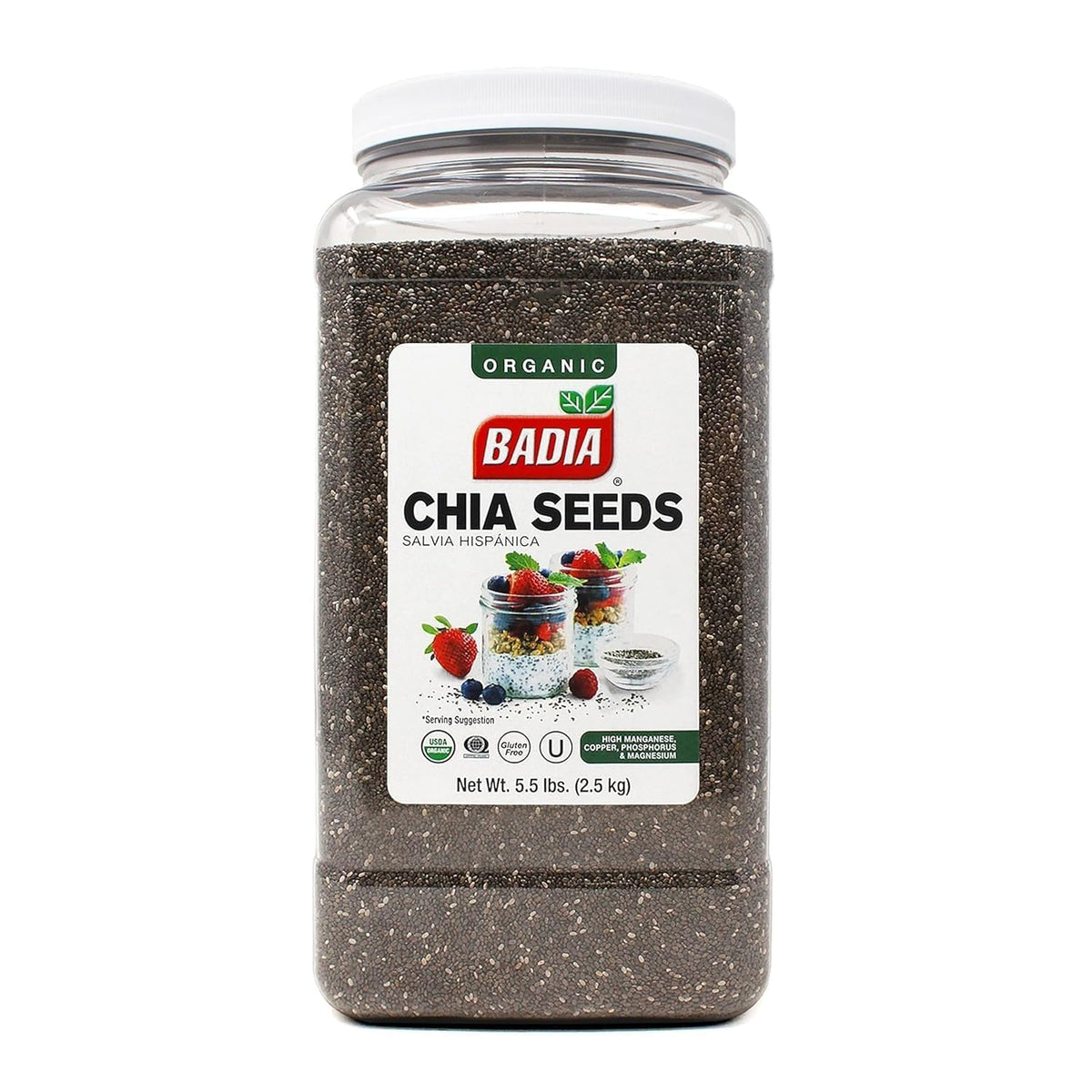 Badia Organic Chia Seeds pack close-up, premium whole seeds rich in omega-3