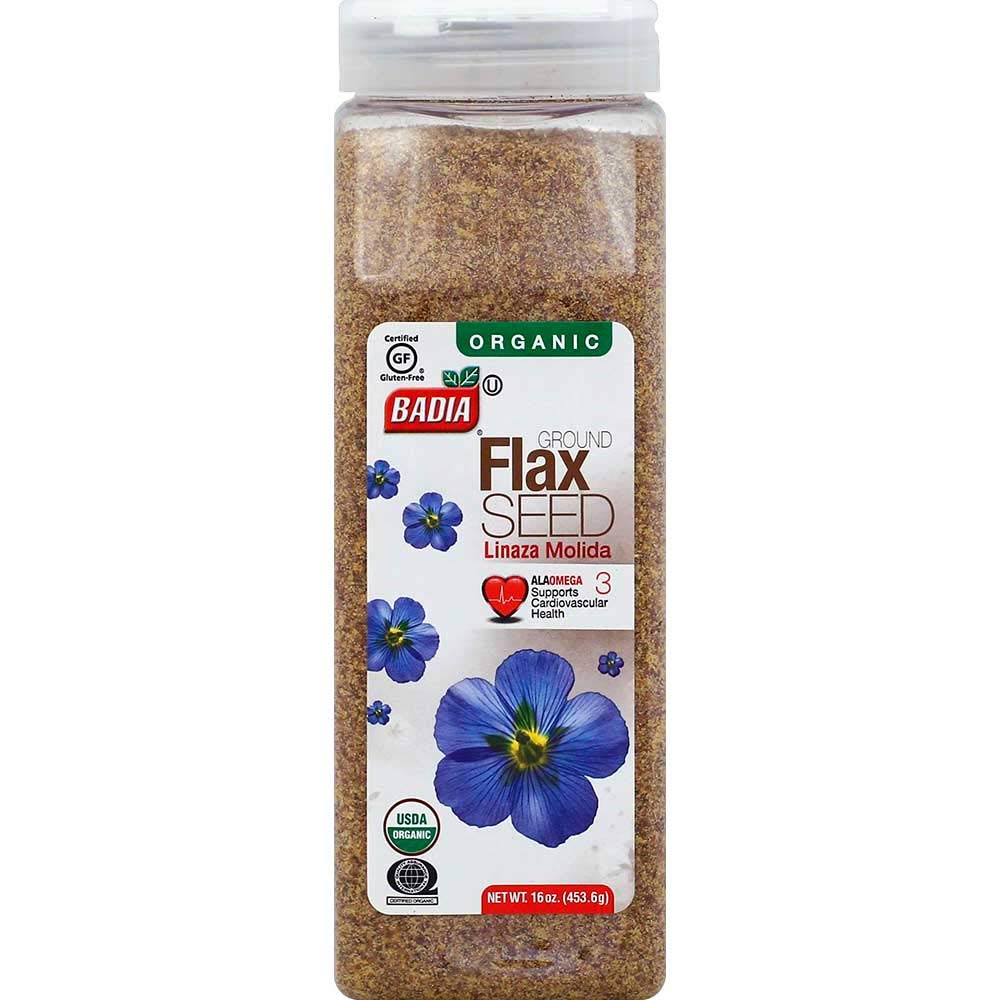 Badia Organic Ground Flax Seed 16 oz pack — great for smoothies and baking.