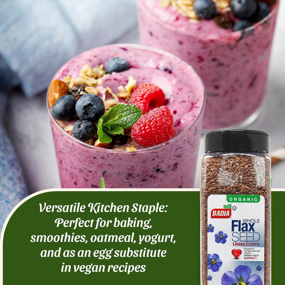 Badia Organic Whole Flax Seed ground for baking to help bind.