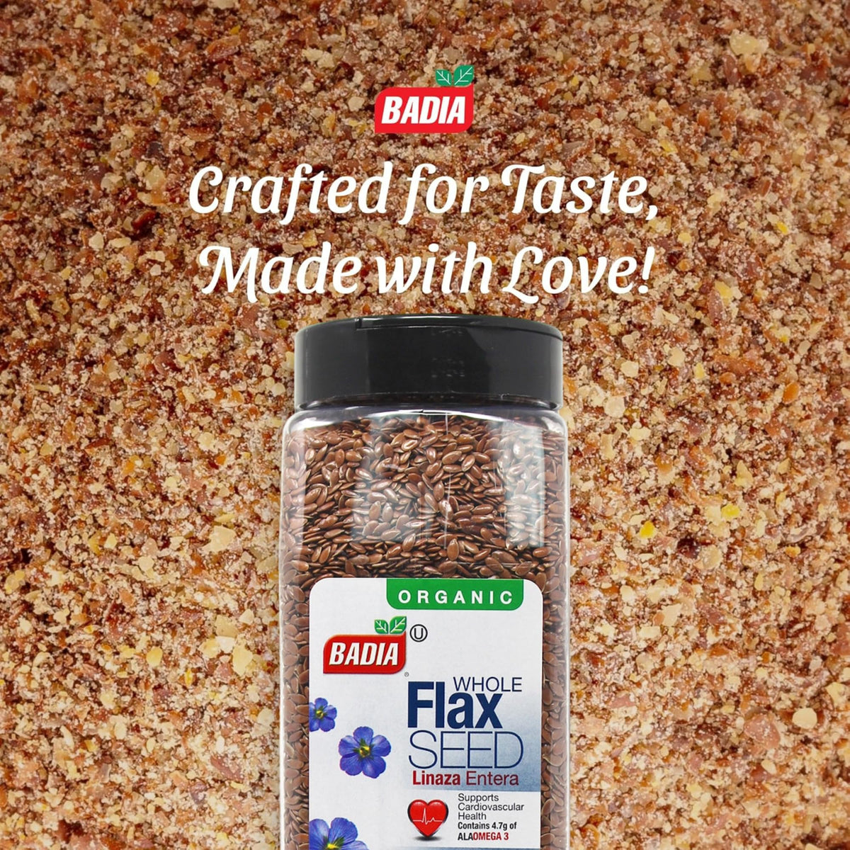 Badia Organic Whole Flax Seed in smoothie boosting omega-3 and fiber.