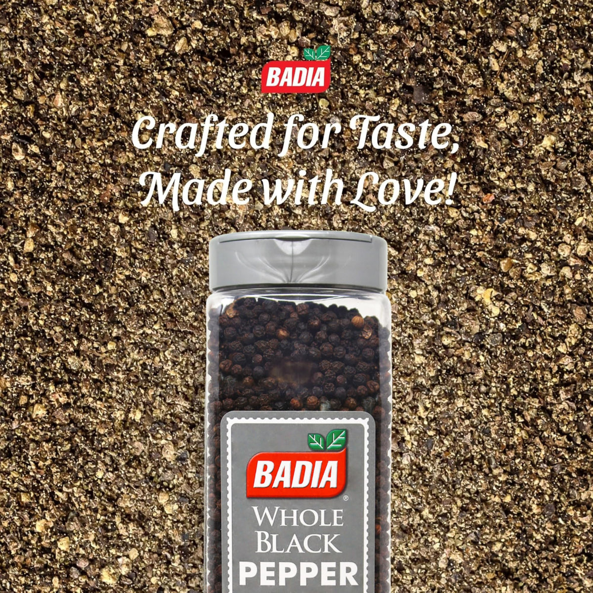 Badia peppercorns on kitchen counter ready for table grind