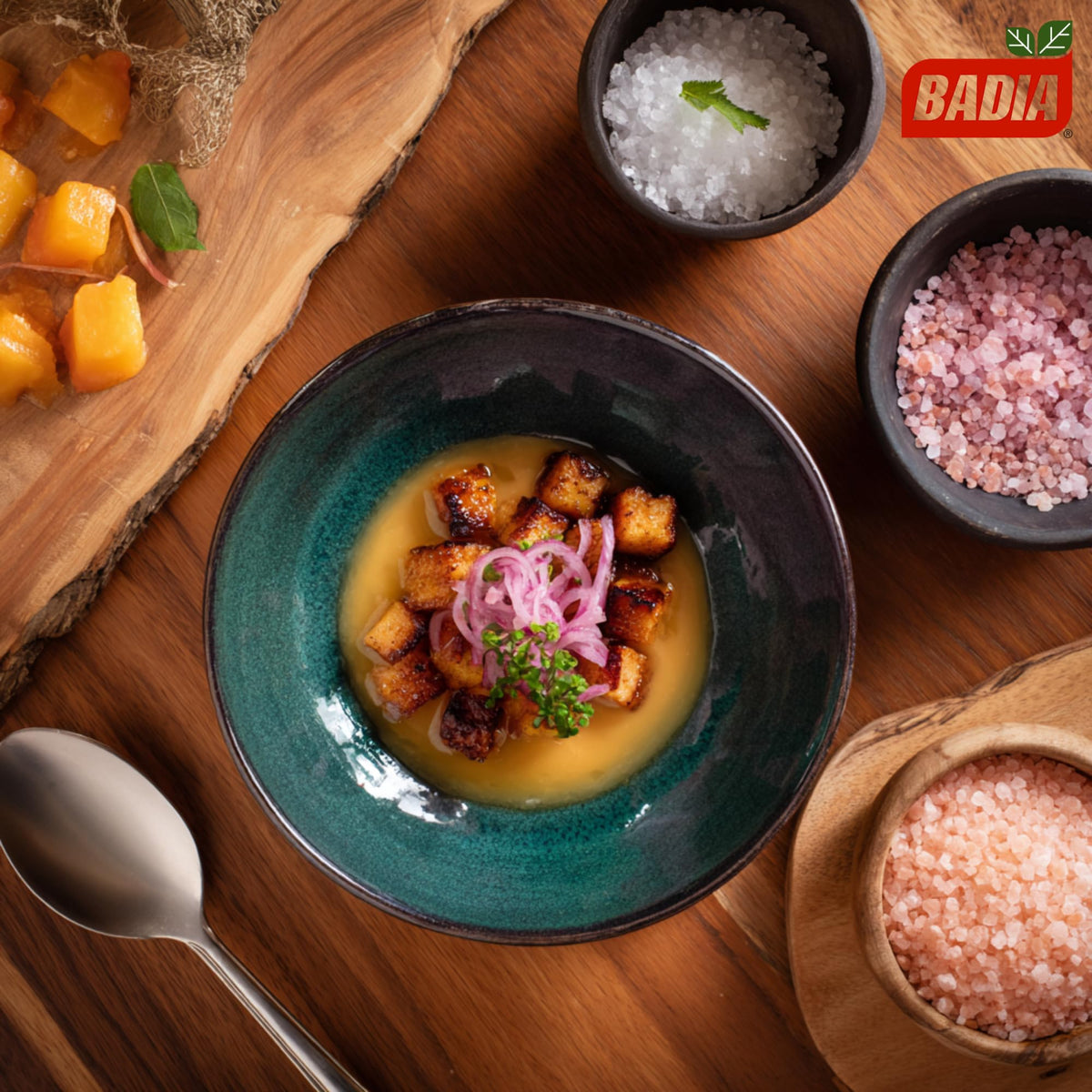 Badia Pink Himalayan Salt used as finishing salt to add color and mineral notes.