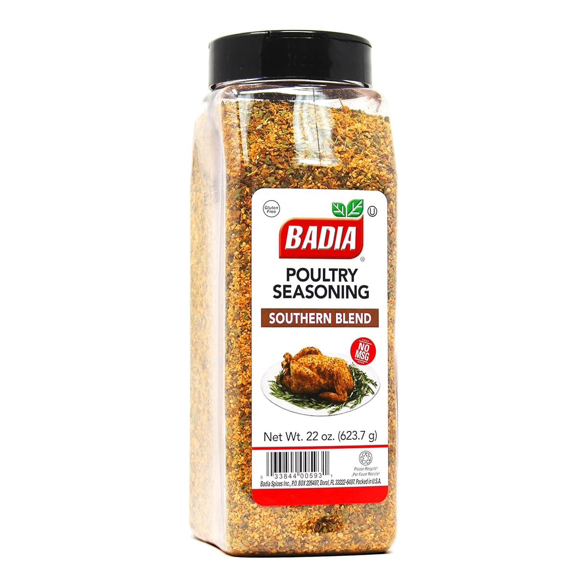 Badia Poultry Seasoning Southern Blend jar enhances poultry flavor with sage and thyme.