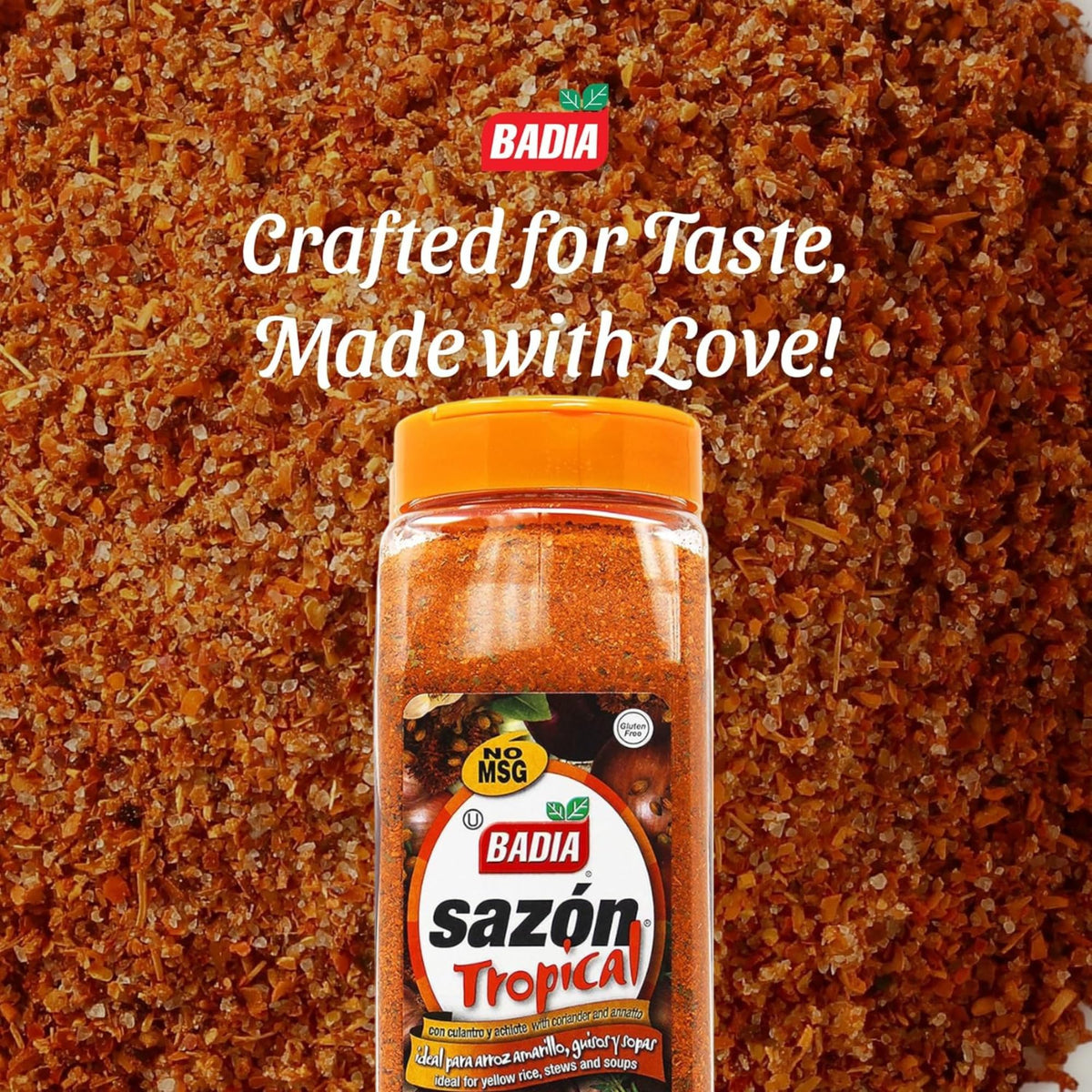 Badia Sazon Tropical spice mix enhances meats with Caribbean flair.