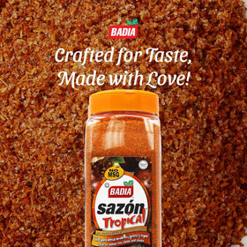 Badia Sazon Tropical spice mix enhances meats with Caribbean flair.
