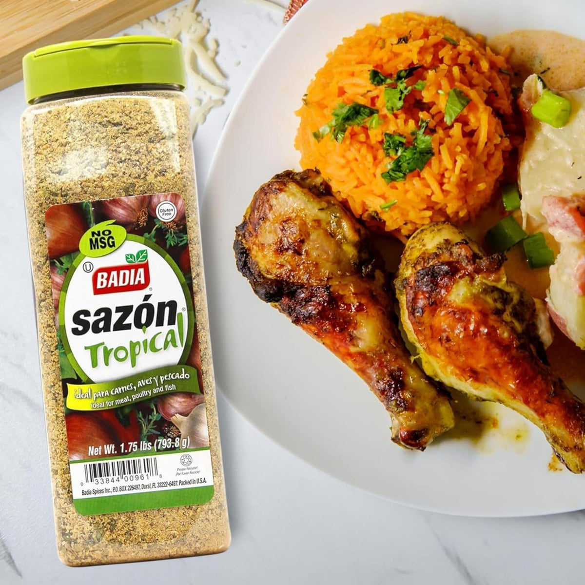 Badia Sazon Tropical seafood seasoning adds smoky depth.