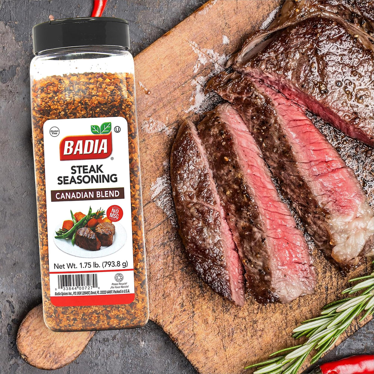 Badia Steak Seasoning on steak surface sear adds depth to beef flavor.