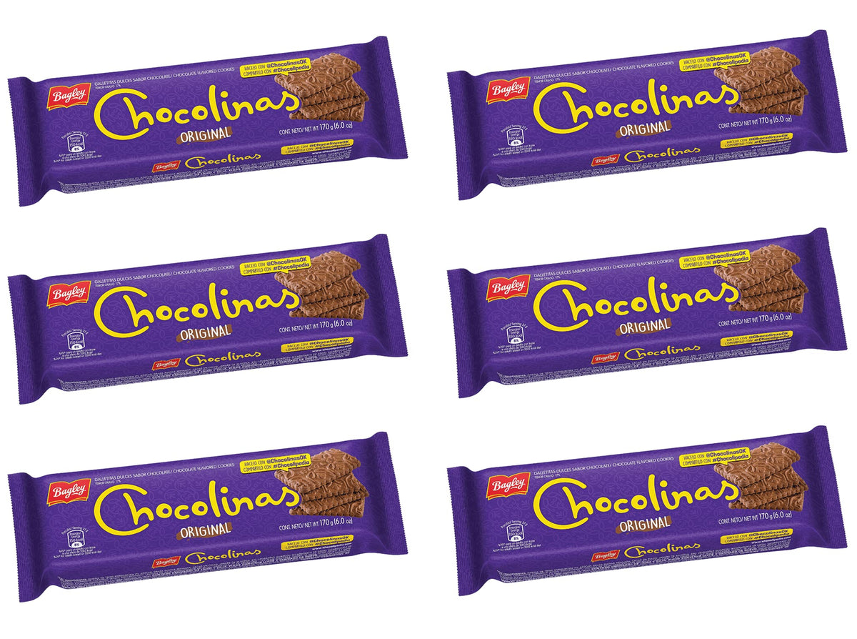 Bagley Chocolinas chocolate cookies in a 6-pack, ideal for quick snacks or breakfast