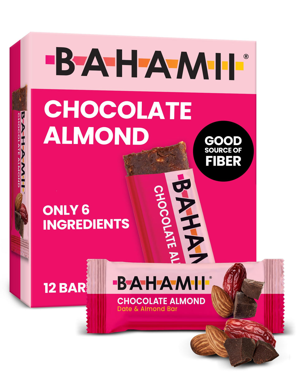 Bahamii Chocolate Almond Date Bar 6-ingredient pack ready to enjoy.