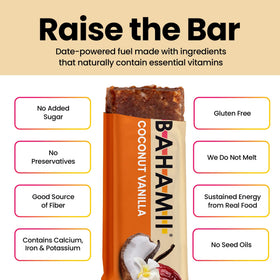 Bahamii clean-label certifications badge emphasizes non-GMO, gluten-free, vegan traits.