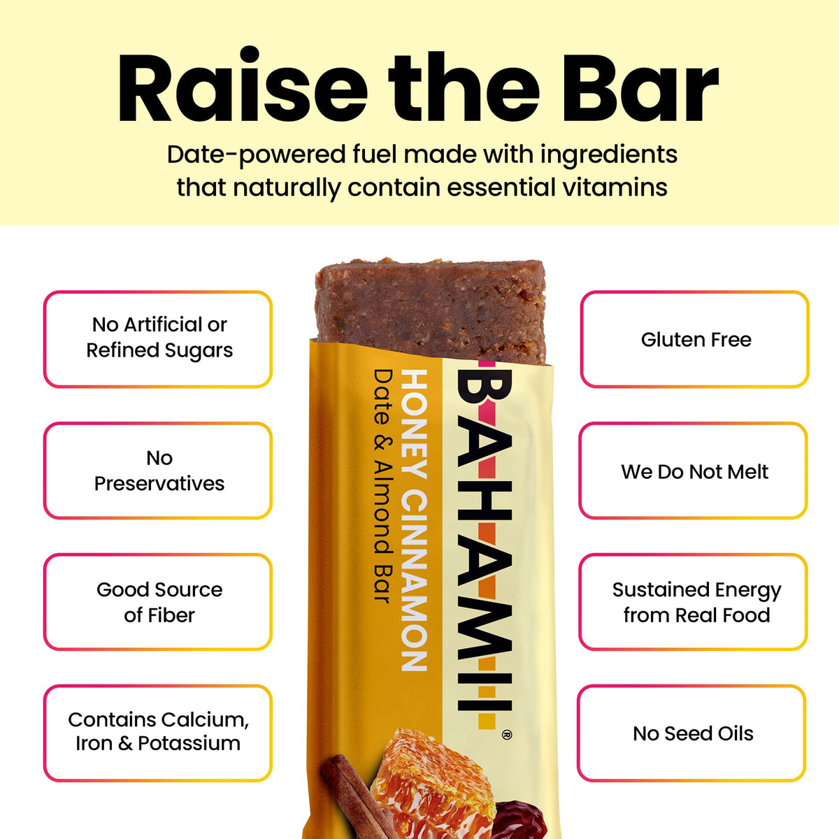 Bahamii Honey Cinnamon Date Bar in a kid's lunchbox for a healthy school snack.