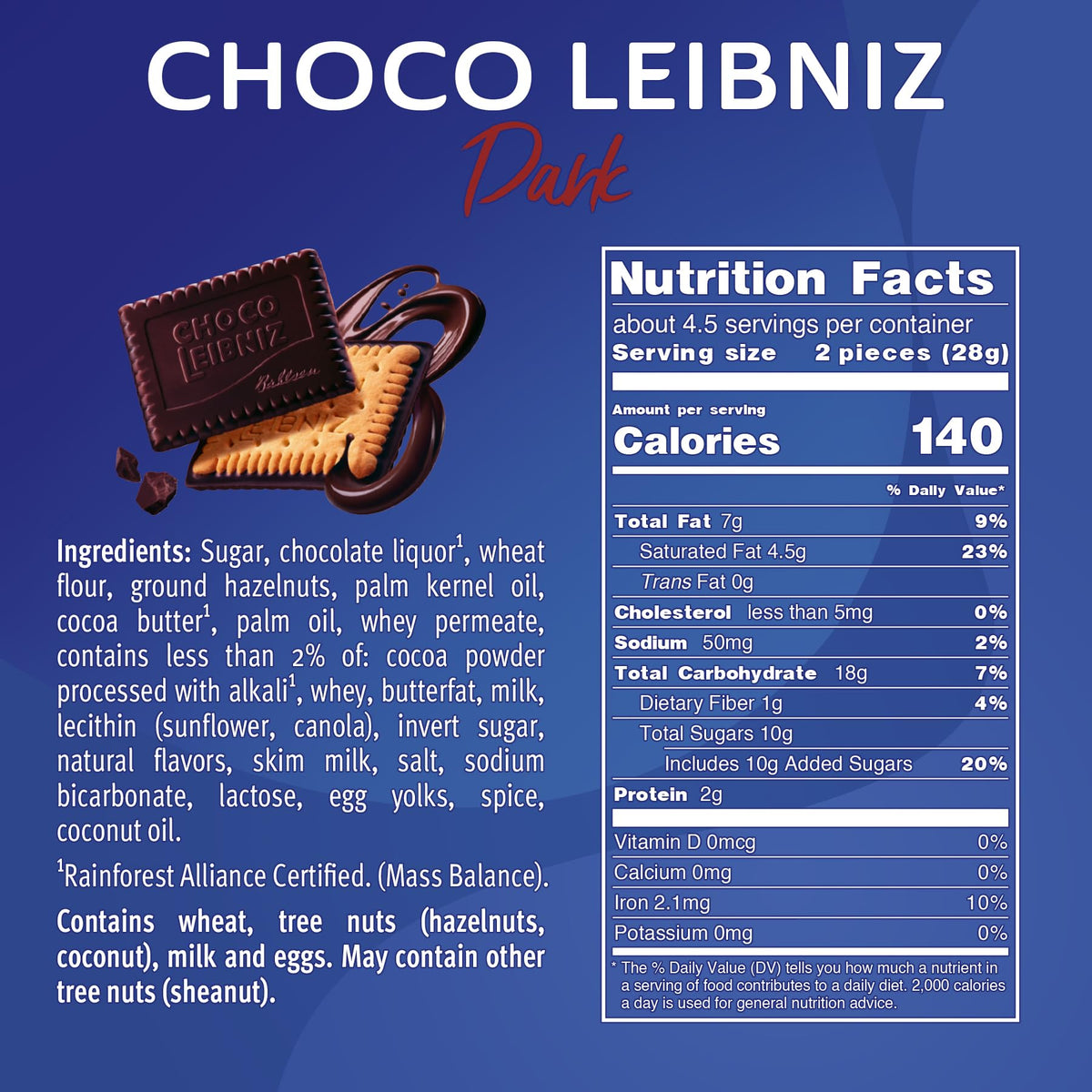Close-up of Bahlsen Choco Leibniz dark chocolate topping