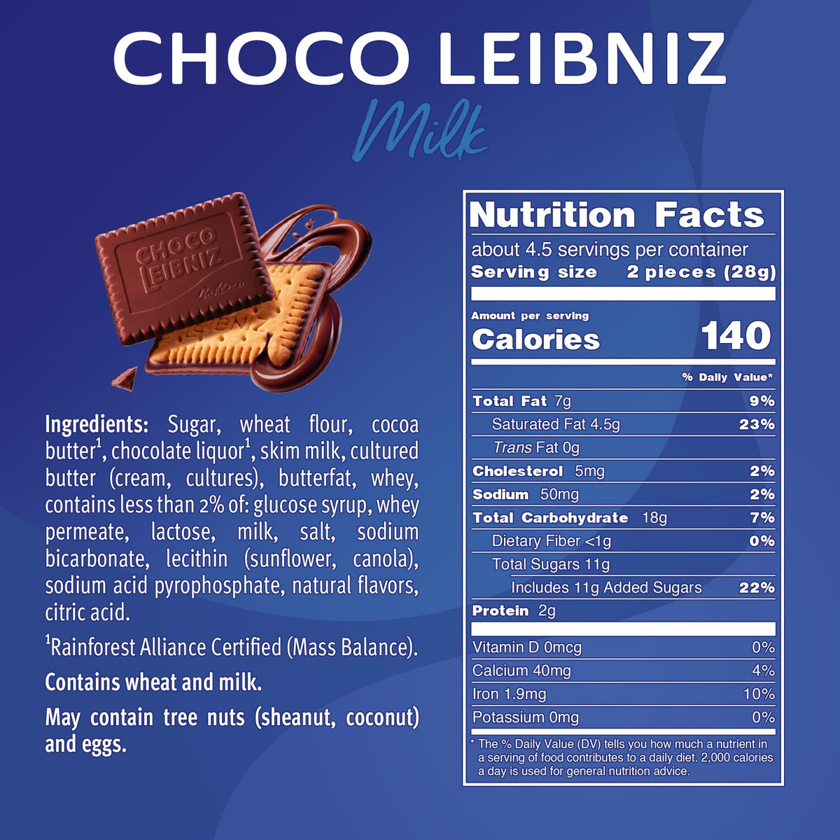 Three-box tin display of Bahlsen cookies with creamy milk chocolate topping.