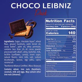 Leibniz butter biscuits crowned with dark chocolate for an elegant treat.