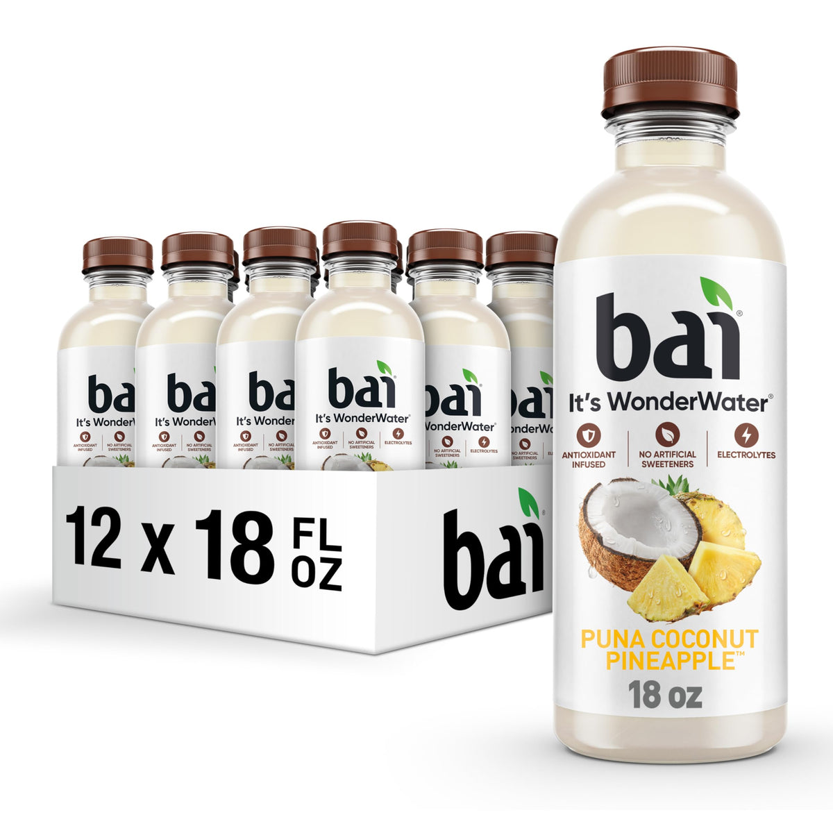 Bai Puna Coconut Pineapple 18oz bottle ready for refreshing hydration.