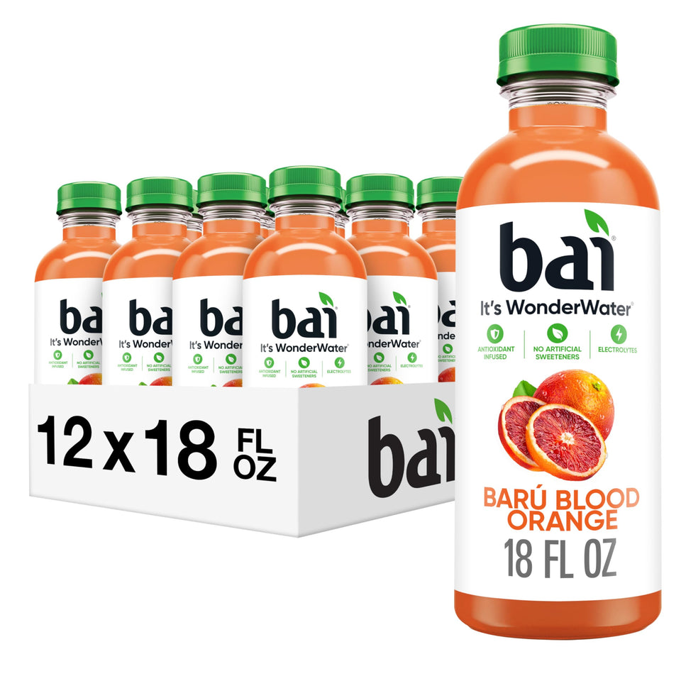 Bai Baru Blood Orange bottle 18oz—on-the-go hydration with electrolytes.