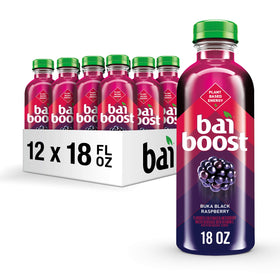 Bai Boost Buka Black Raspberry bottle front shows flavor and natural caffeine.