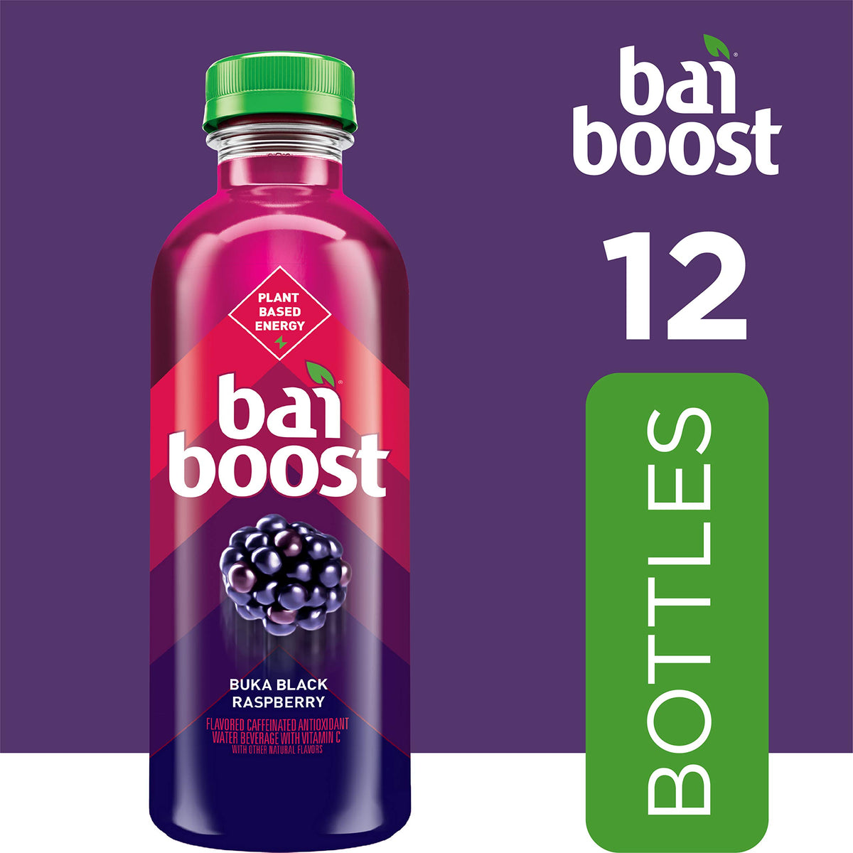 Bai Boost Buka Black Raspberry label closeup shows clean ingredients.