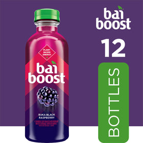 Bai Boost Buka Black Raspberry label closeup shows clean ingredients.