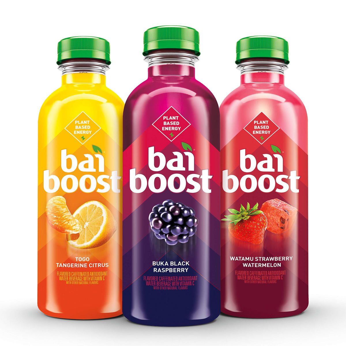 Bai Boost Buka Black Raspberry on a blue surface signals on-the-go refreshment.
