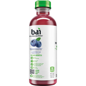 Bai Brasilia Blueberry on desk, convenient 18 oz bottle for daily hydration.