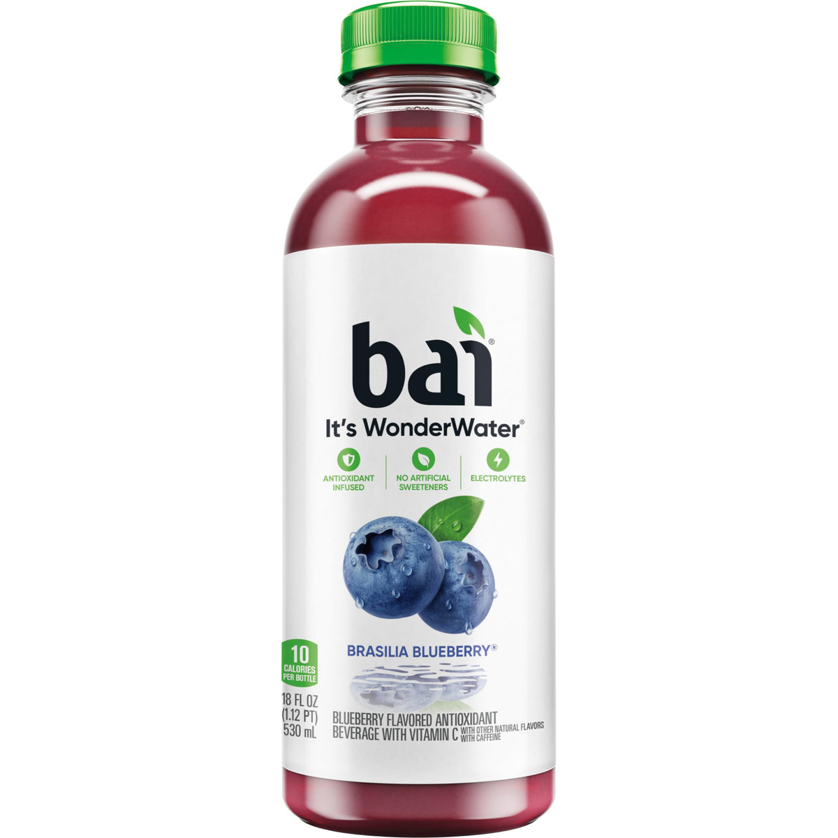 Bai Brasilia Blueberry bottle with blueberry imagery, ideal for on-the-go hydration.